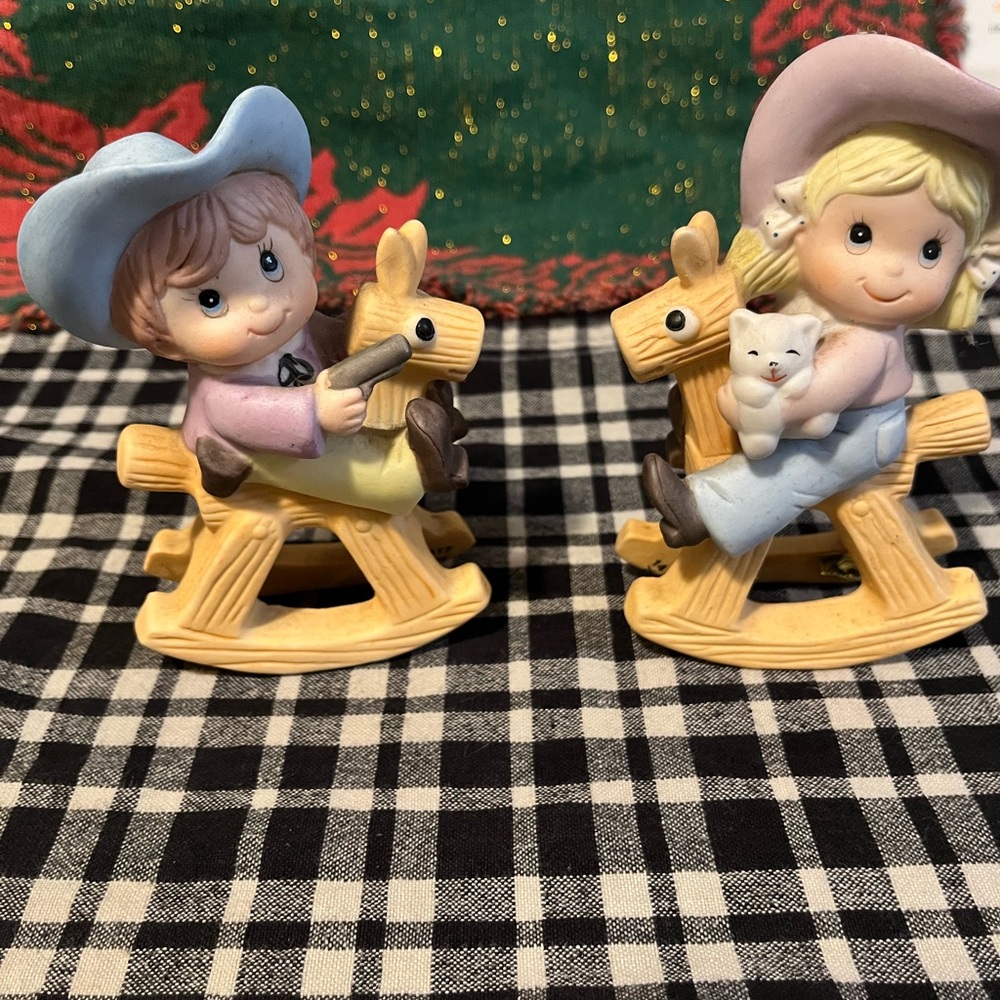 Vintage Homco Boy and Girl on Rocking Horse